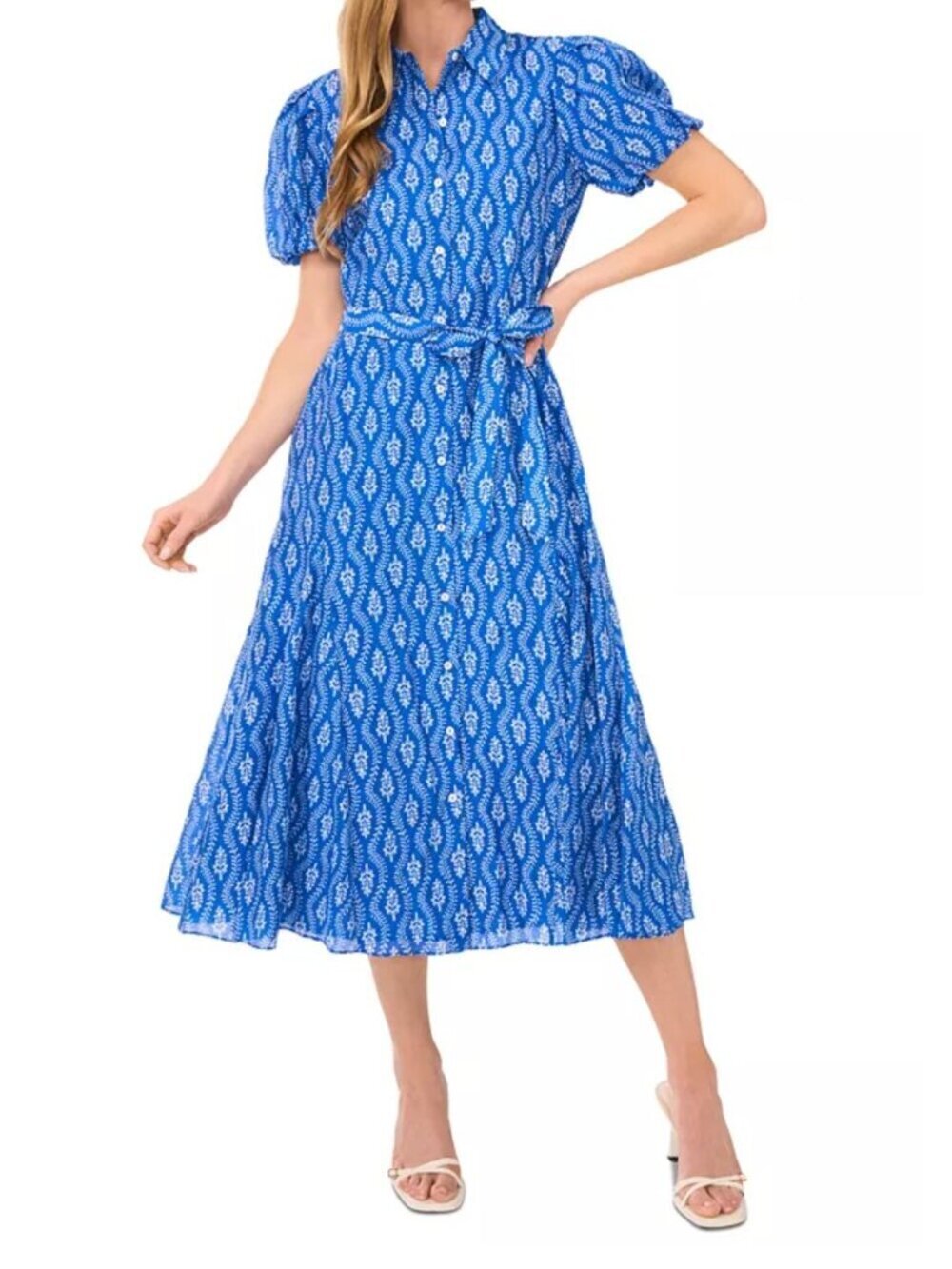 NWT Cece Flowy Tie Waist Midi Shirt Dress Blue Size XL MSRP $119